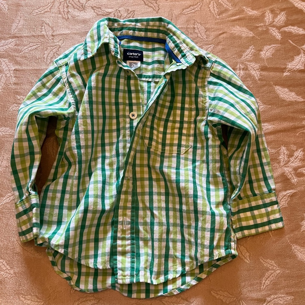 Carters Baby Boy Green Gingham Cotton Button Down Shirt